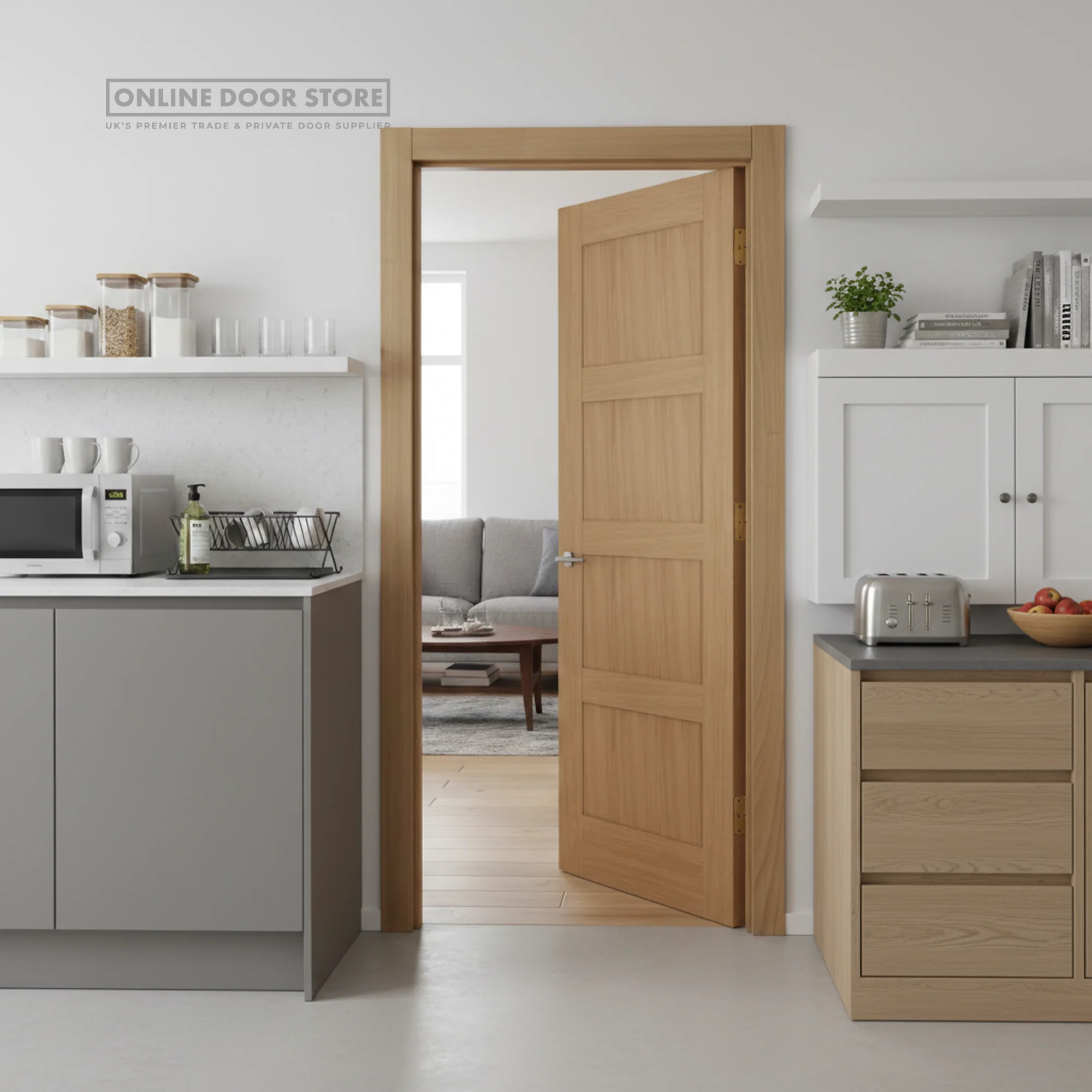 Mendes Contemporary Un-Finished Oak 4 Panel FD30 Fire Door - Image 2