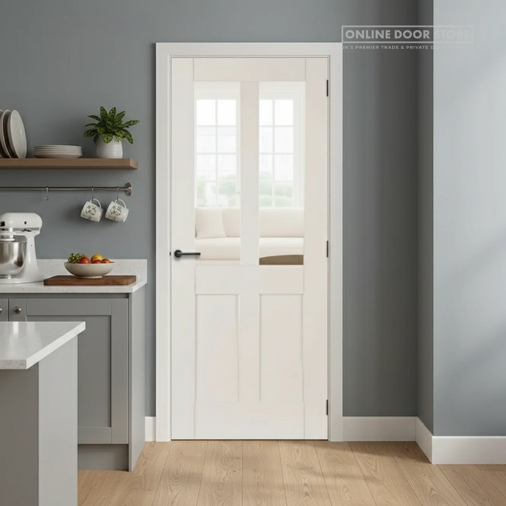 Mendes Deluxe White Primed 2 Panel 2 Light Shaker Clear Internal Glazed Door - Image 2