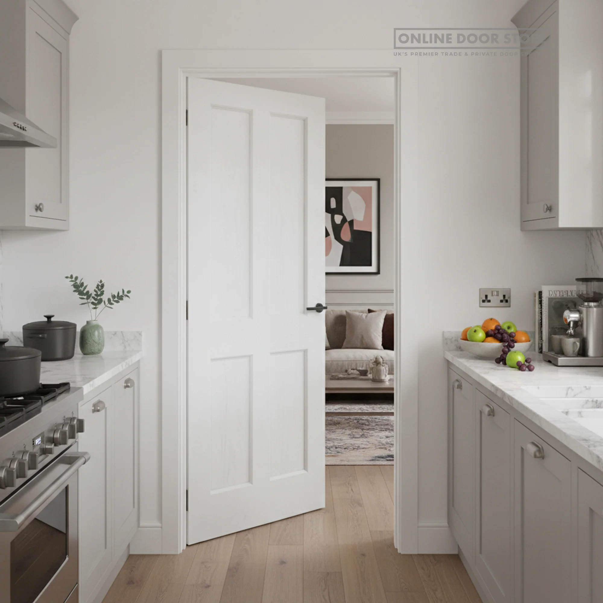 Mendes Essex White Primed Oak 4 Panel Internal Door - Image 2