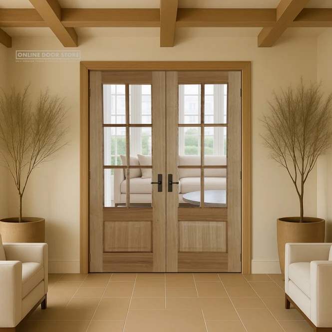 Mendes Hampstead Pre-Finished Oak 6 Light Pair RHPO Clear Internal Glazed Door - Image 2