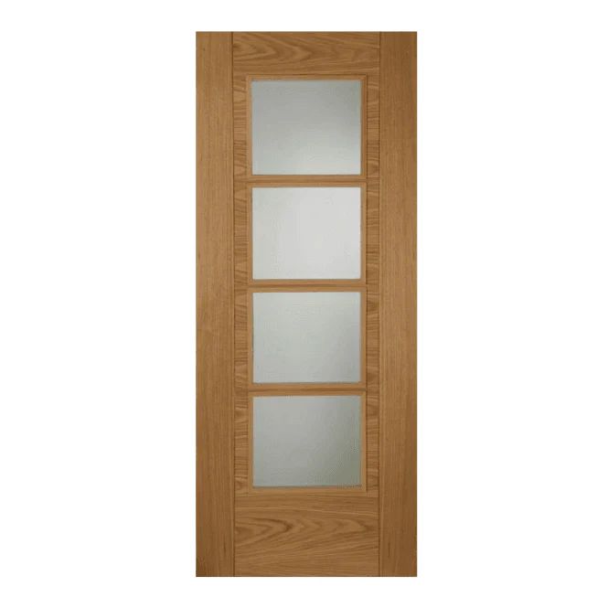 Mendes Iseo Quarter Cut Pre-Finished Oak 4 Light Central Clear Glazed FD30 Fire Door