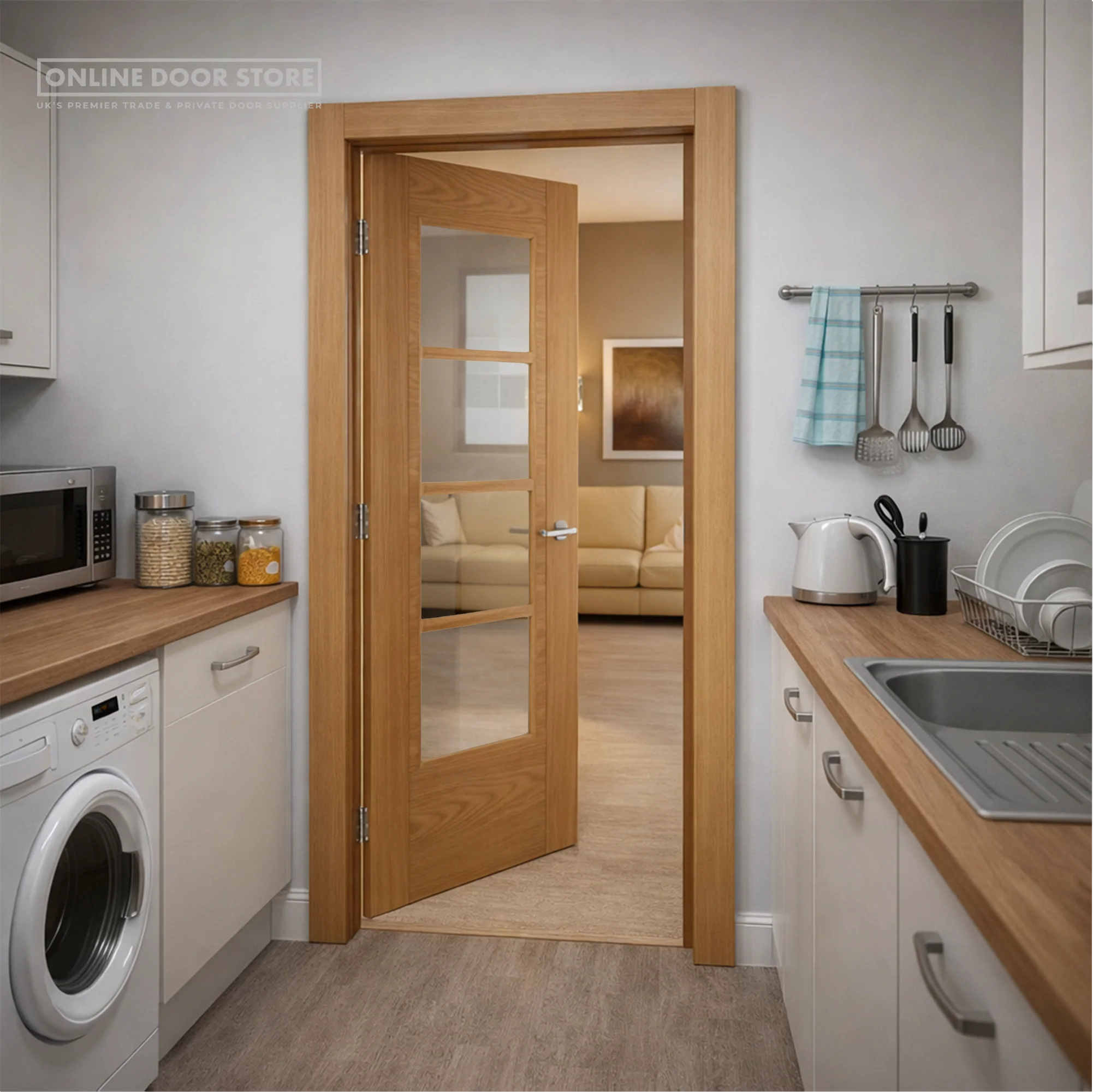 Mendes Iseo Quarter Cut Pre-Finished Oak 4 Light Central Clear Glazed FD30 Fire Door - Image 2