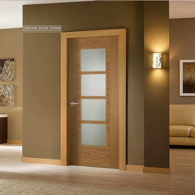 Mendes Iseo Quarter Cut Pre-Finished Oak 4 Light Central Clear Glazed FD30 Fire Door - Image 3
