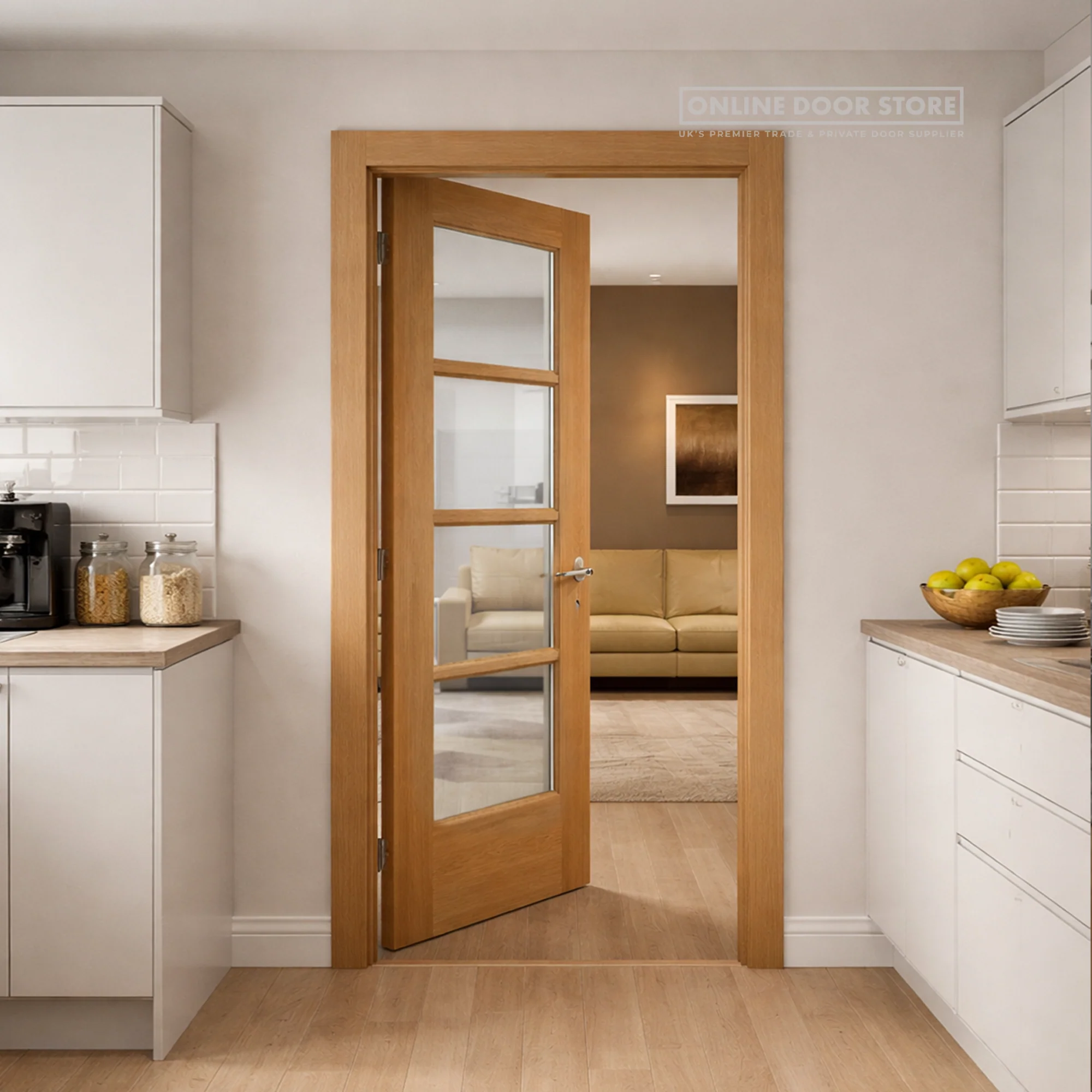 Mendes Iseo Quarter Cut Pre-Finished Oak 4 Light Central Clear Internal Glazed Door - Image 2
