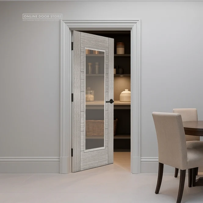 Mendes Light Grey Corsica 1 Light Clear Glazed FD30 Fire Door - Image 2