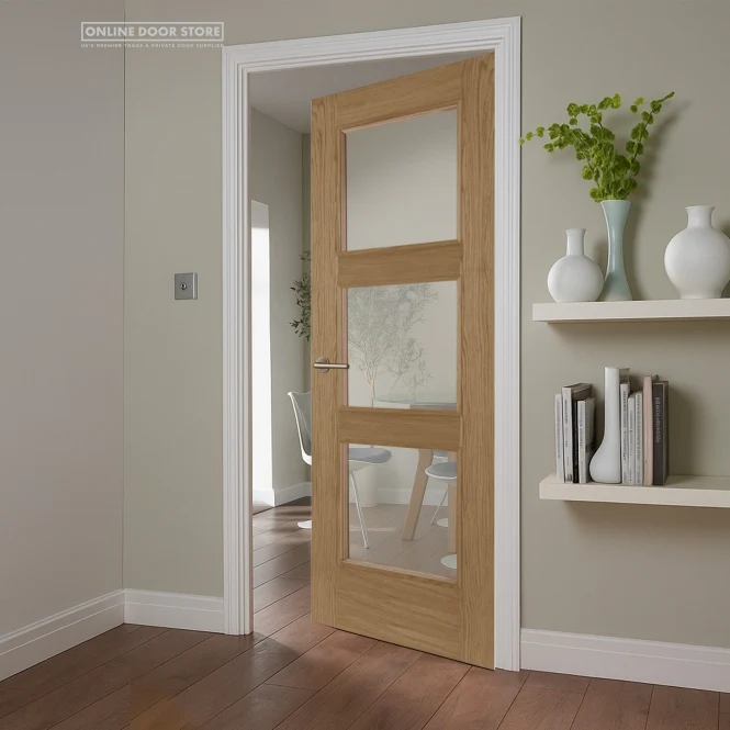 Mendes Madrid Raised Moulding Pre-Finished Oak 3 Light Clear Internal Glazed Door - Image 2