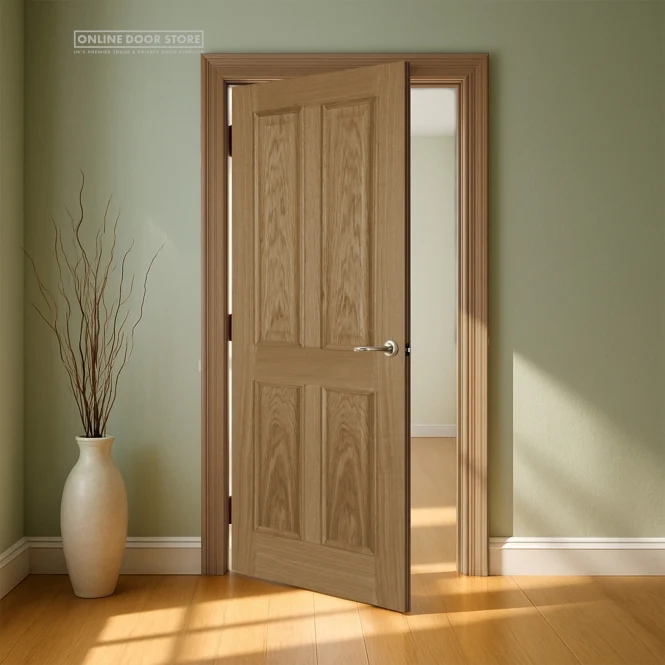 Mendes Raised Moulding Un-Finished Oak 4 Panel Internal Door - Image 2