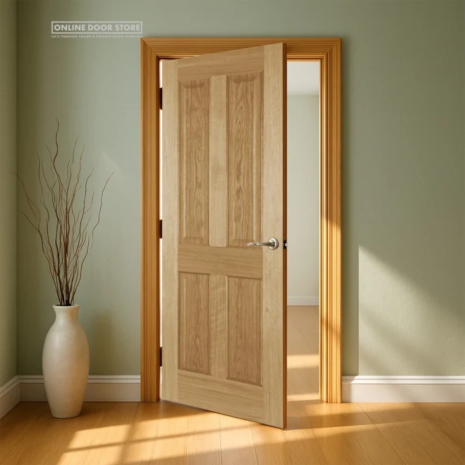 Mendes Recessed Un-Finished Oak 4 Panel Internal Door - Image 2