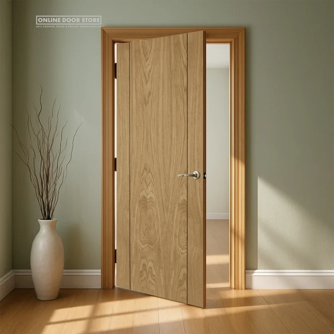 Mendes Vision Pre-Finished Oak Flush FD30 Fire Door - Image 2