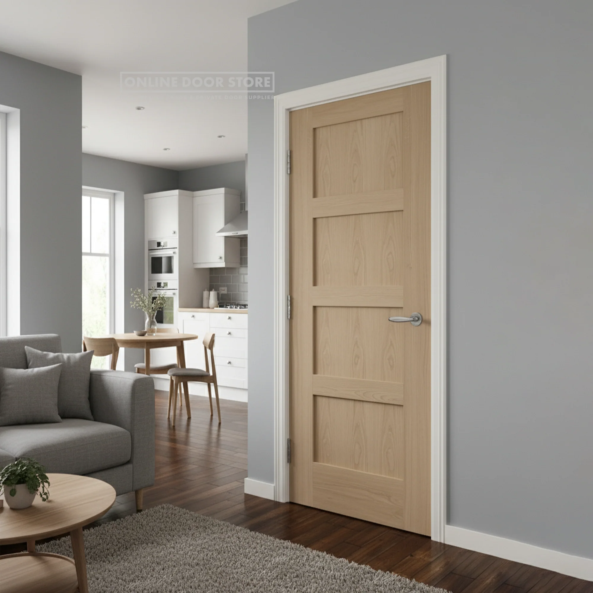 XL Joinery Shaker 4 Panel Oak FD30 Fire Door - Image 2